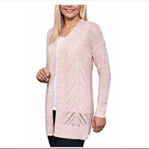 Leo & Nicole Cardigan Sweater XL Open Long Pointelle Loose Weave Knit Light Pink